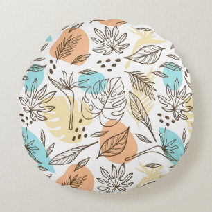 Hand drawn summer tropical pattern round cushion