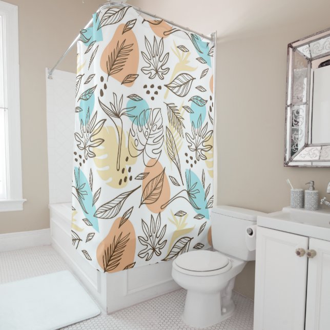Hand drawn summer tropical pattern shower curtain (In Situ)