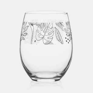 Hand drawn summer tropical pattern stemless wine glass