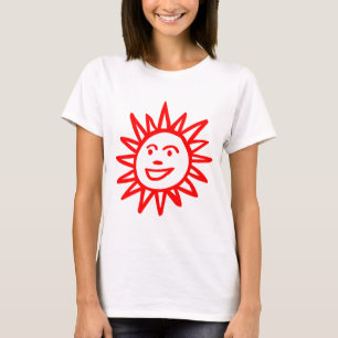 Hand-drawn Sun Motif - Red T-Shirt