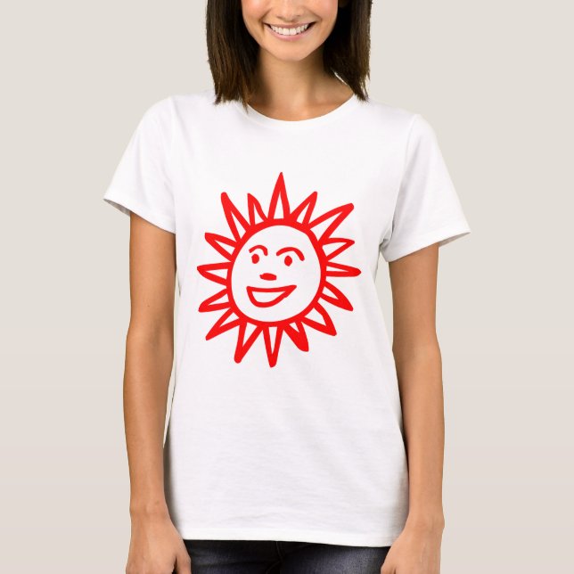 Hand-drawn Sun Motif - Red T-Shirt (Front)