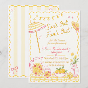 Hand Drawn Sun’s Out Fun’s Out Summer Party Invitation