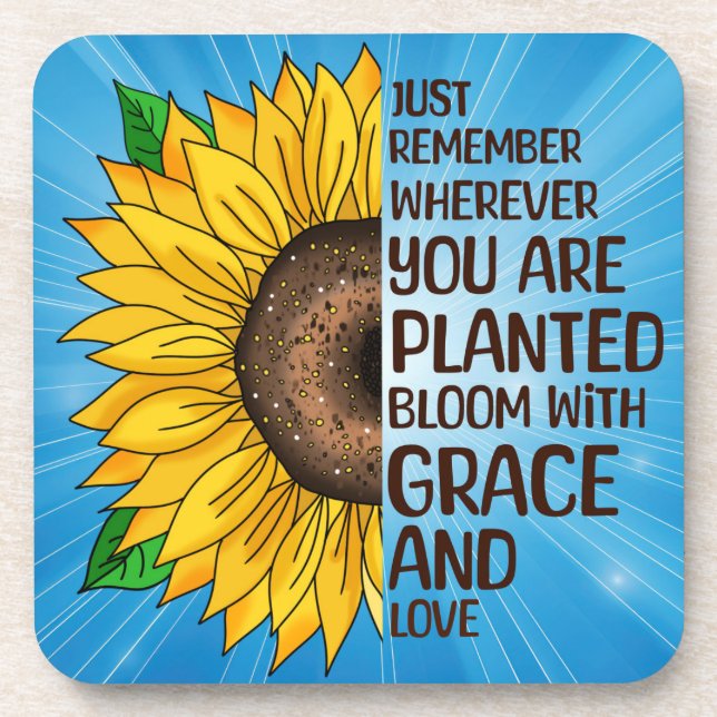 Hand Drawn Sunflower and Quote Coaster (Front)