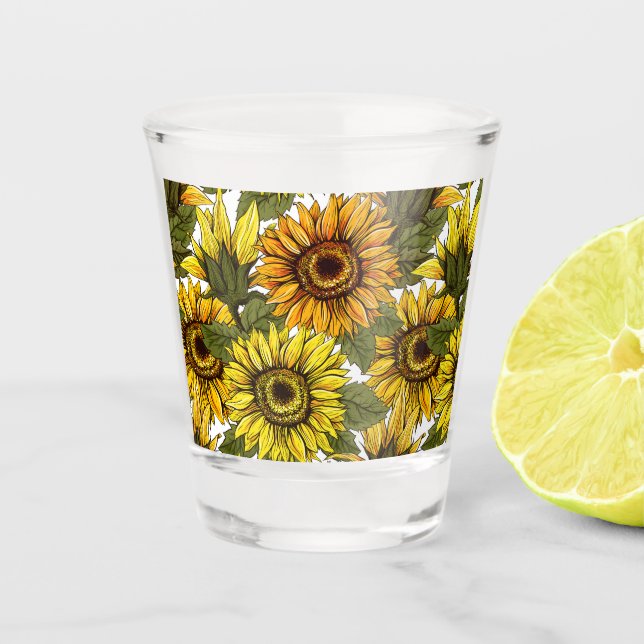 Hand Drawn Sunflower Shot Glass (Front)