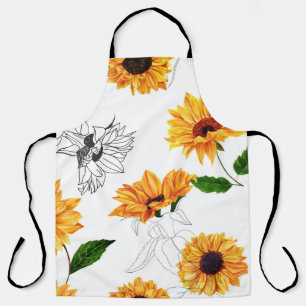 Hand-drawn sunflowers: vibrant yellow pattern. apron