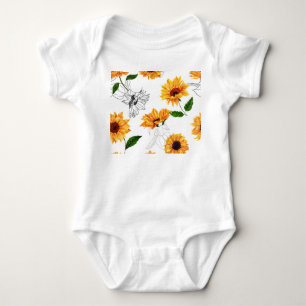 Hand-drawn sunflowers: vibrant yellow pattern. baby bodysuit