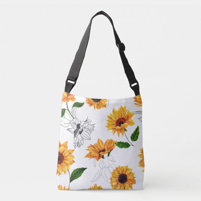 Hand-drawn sunflowers: vibrant yellow pattern. crossbody bag (Front)