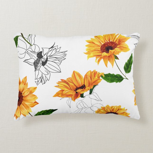 Hand-drawn sunflowers: vibrant yellow pattern. decorative cushion (Front)