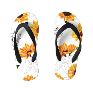 Hand-drawn sunflowers: vibrant yellow pattern. kid's flip flops