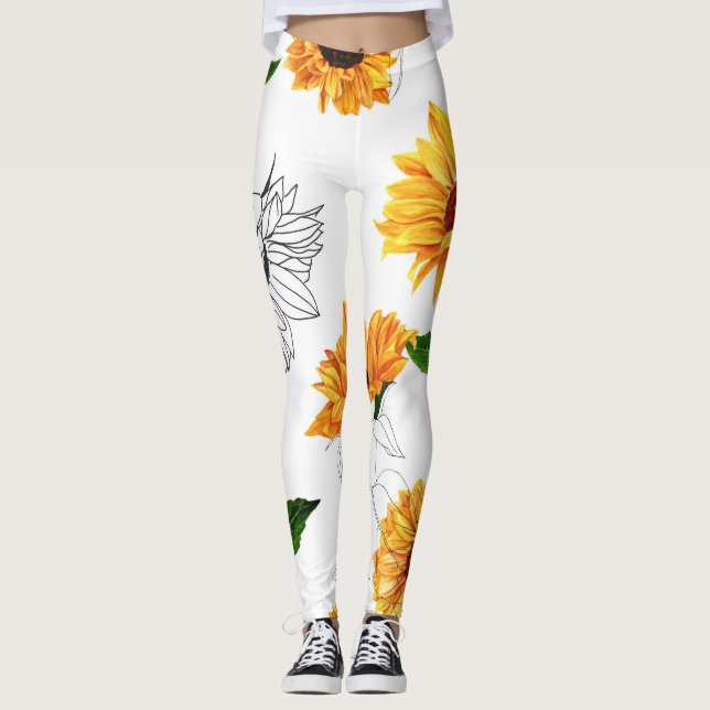 Hand-drawn sunflowers: vibrant yellow pattern. leggings (Front)