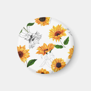 Hand-drawn sunflowers: vibrant yellow pattern. magnet