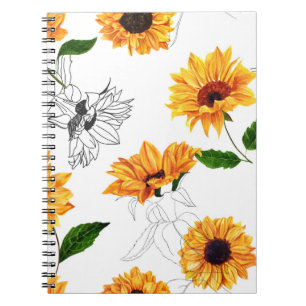 Hand-drawn sunflowers: vibrant yellow pattern. notebook