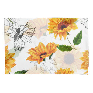 Hand-drawn sunflowers: vibrant yellow pattern. pillowcase
