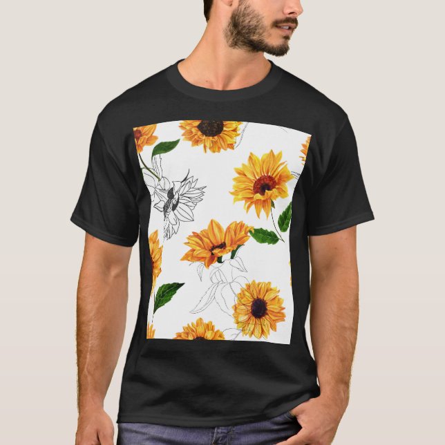 Hand-drawn sunflowers: vibrant yellow pattern. T-Shirt (Front)
