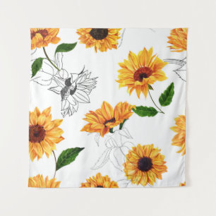 Hand-drawn sunflowers: vibrant yellow pattern. tapestry
