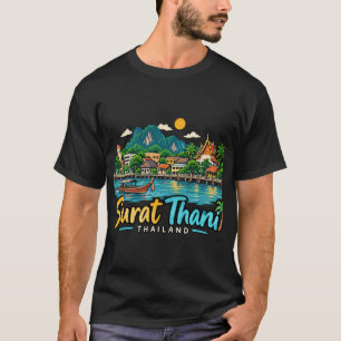 Hand Drawn Surat Thani Thailand Travel Art T-Shirt