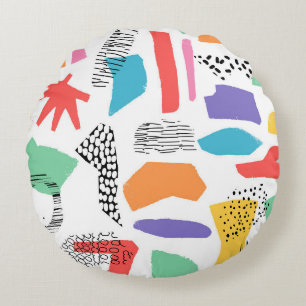 Hand drawn surface design. Artistic Memphis textur Round Cushion