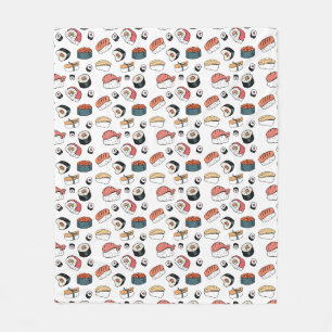 Hand-Drawn Sushi Mix Fleece Blanket