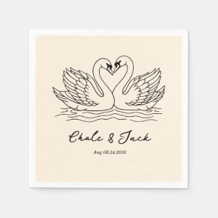 Hand Drawn Swan Couple Doodle Wedding Napkins