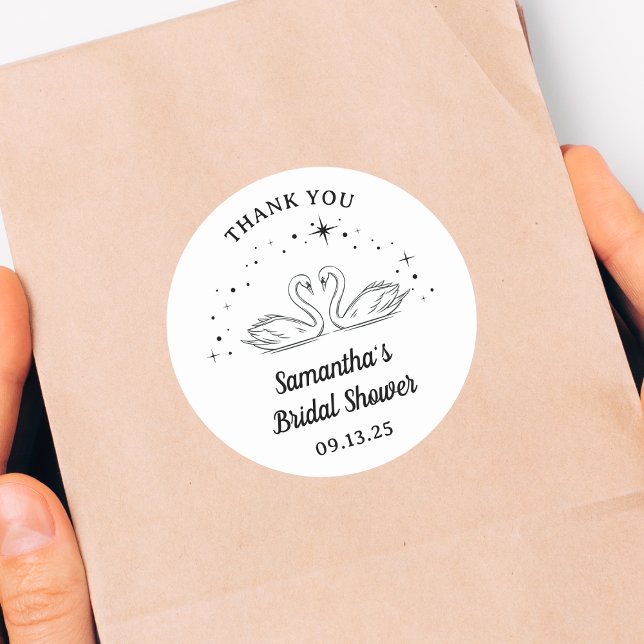 Hand Drawn Swan Elegant Bridal Shower Thank You Classic Round Sticker (Creator Uploaded)