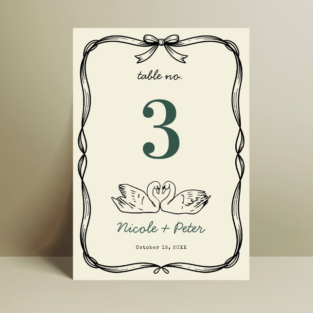 Hand Drawn Swan Handwriting Wedding Table Number (Creator Uploaded)