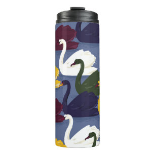 Hand-drawn swans, blue lake pattern. thermal tumbler