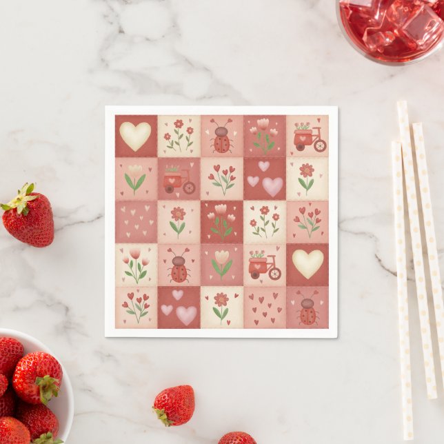 Hand Drawn Sweet Patchwork Pattern - Napkins (Insitu)