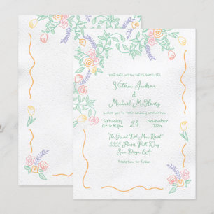 Hand drawn Sweet Wild Flower Wedding Invitation