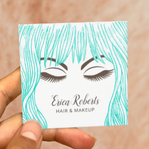 Hand Drawn Teal Hair Girl Beauty Salon Appointment Card