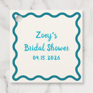 Hand Drawn Teal Wavy Border Bridal Shower Cute Favour Tags