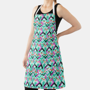 Hand Drawn Teal Zig Zag Pattern Apron