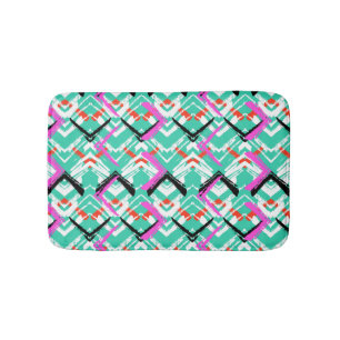 Hand Drawn Teal Zig Zag Pattern Bath Mat