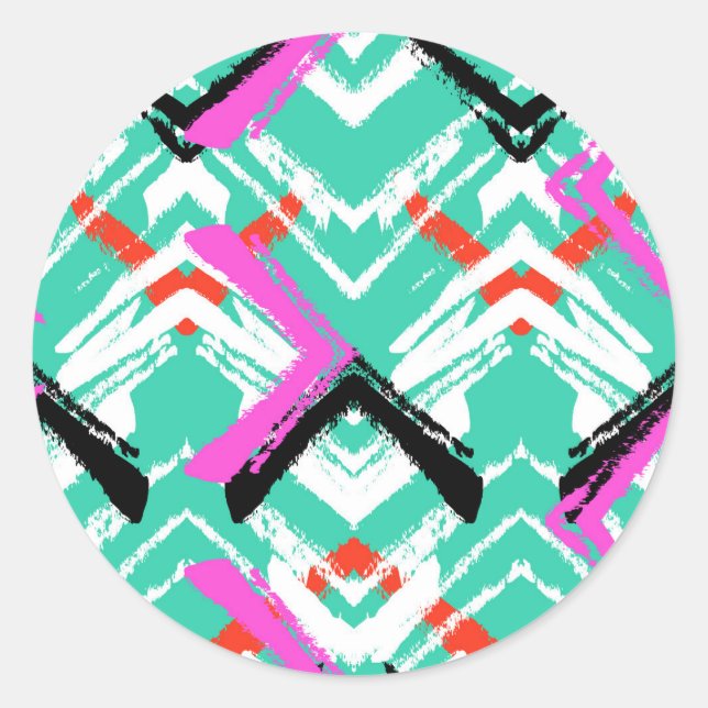 Hand Drawn Teal Zig Zag Pattern Classic Round Sticker (Front)