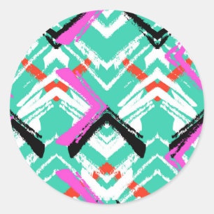 Hand Drawn Teal Zig Zag Pattern Classic Round Sticker
