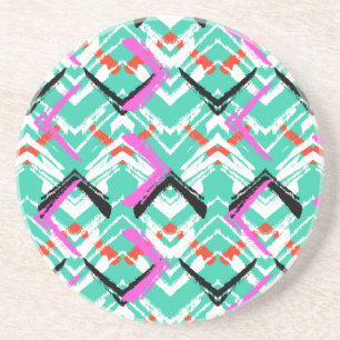 Hand Drawn Teal Zig Zag Pattern Coaster