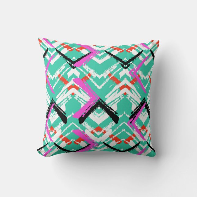 Hand Drawn Teal Zig Zag Pattern Cushion (Front)