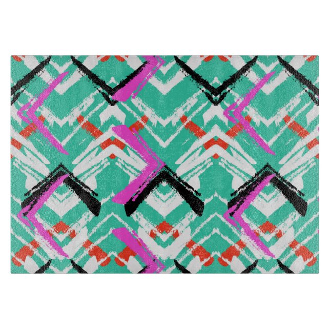 Hand Drawn Teal Zig Zag Pattern Cutting Board (Front)