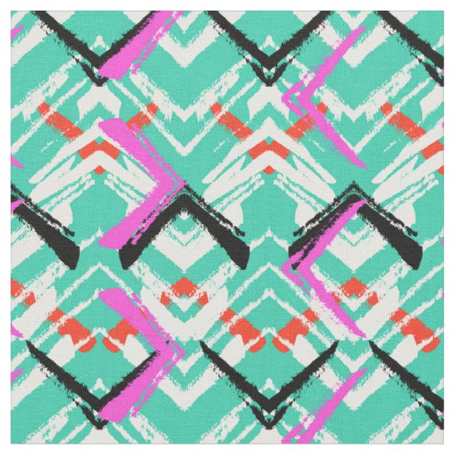 Hand Drawn Teal Zig Zag Pattern Fabric (Close Up)
