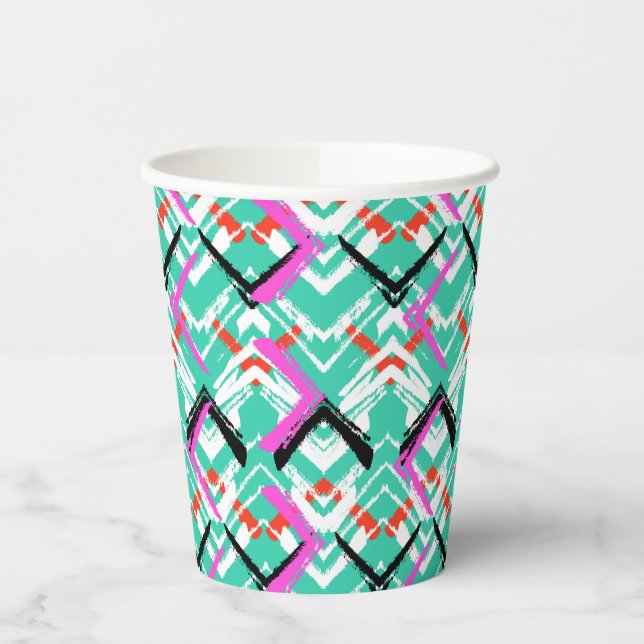 Hand Drawn Teal Zig Zag Pattern Paper Cups (Left)