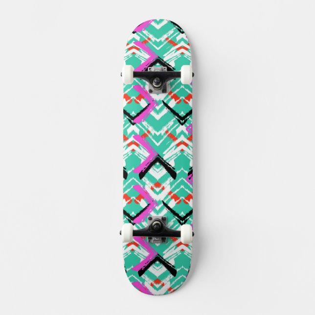 Hand Drawn Teal Zig Zag Pattern Skateboard (Front)