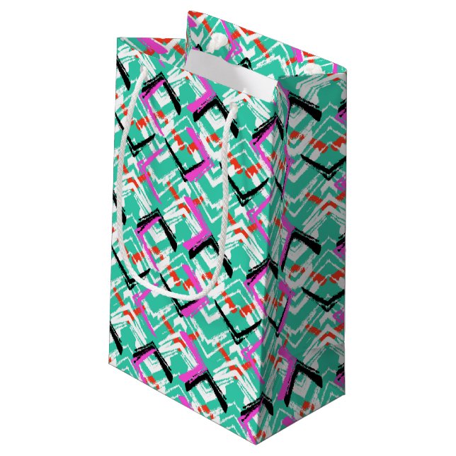 Hand Drawn Teal Zig Zag Pattern Small Gift Bag (Back Angled)