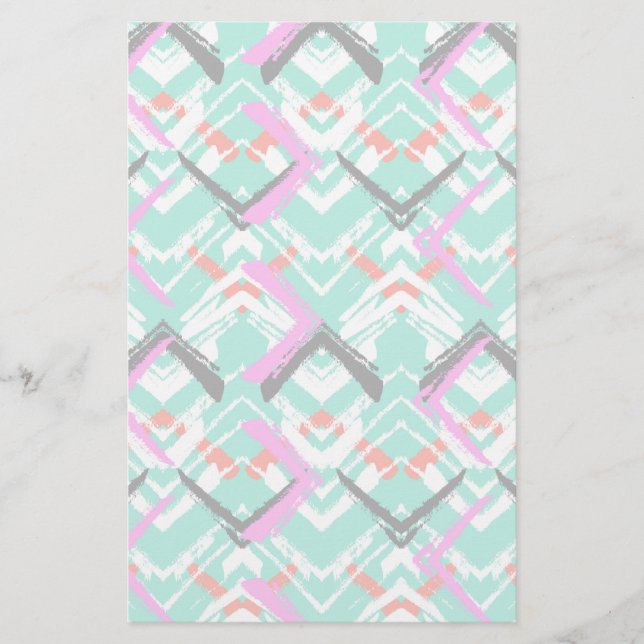 Hand Drawn Teal Zig Zag Pattern Stationery (Front)