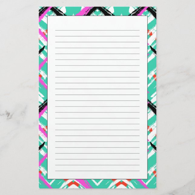 Hand Drawn Teal Zig Zag Pattern Stationery (Front)