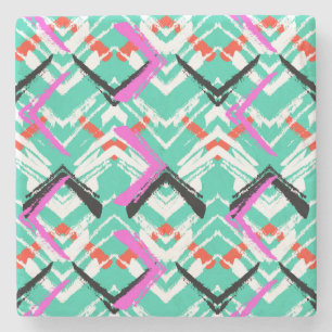 Hand Drawn Teal Zig Zag Pattern Stone Coaster