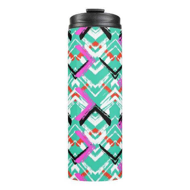 Hand Drawn Teal Zig Zag Pattern Thermal Tumbler (Front)