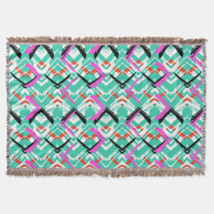Hand Drawn Teal Zig Zag Pattern Throw Blanket