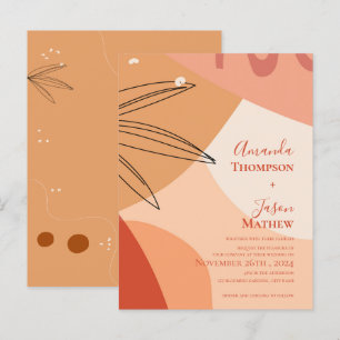 Hand Drawn Terracotta Abstract Wedding Invitation Postcard