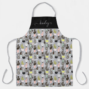 Hand Drawn Textured Cactus Pattern Apron