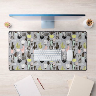 Hand Drawn Textured Cactus Pattern Desk Mat
