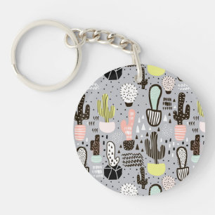 Hand Drawn Textured Cactus Pattern Key Ring